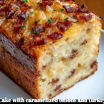 Savory cake with caramelized onions and turkey lardons, a delicious recipe