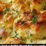 Delicious Chicken Biscuit Bake casserole topped with golden biscuits