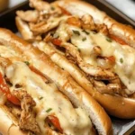 Delicious Chicken Philly Cheese Steaks served with melted cheese and bell peppers