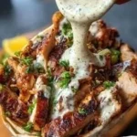 Delicious Chicken Shawarma served with creamy garlic sauce on a plate.