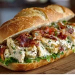 Chopped Chicken Bacon Ranch Sandwich with crispy bacon and ranch dressing