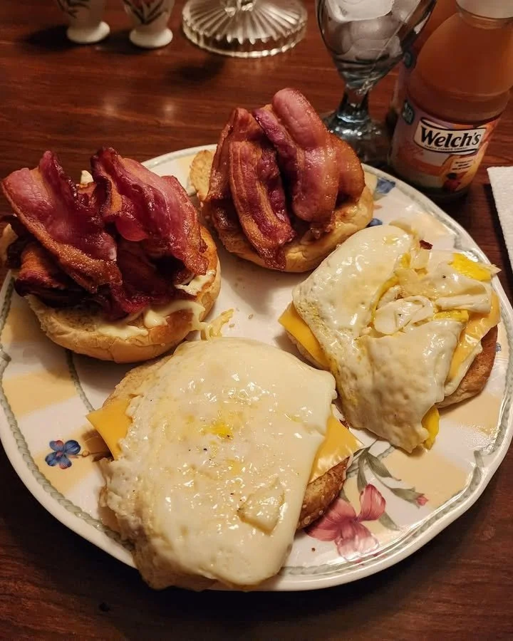 Classic bacon, egg, and cheese sandwich on a toasted bagel.