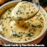 Classic Garlic & Fine Herbs Boursin Sauce served with fresh vegetables.