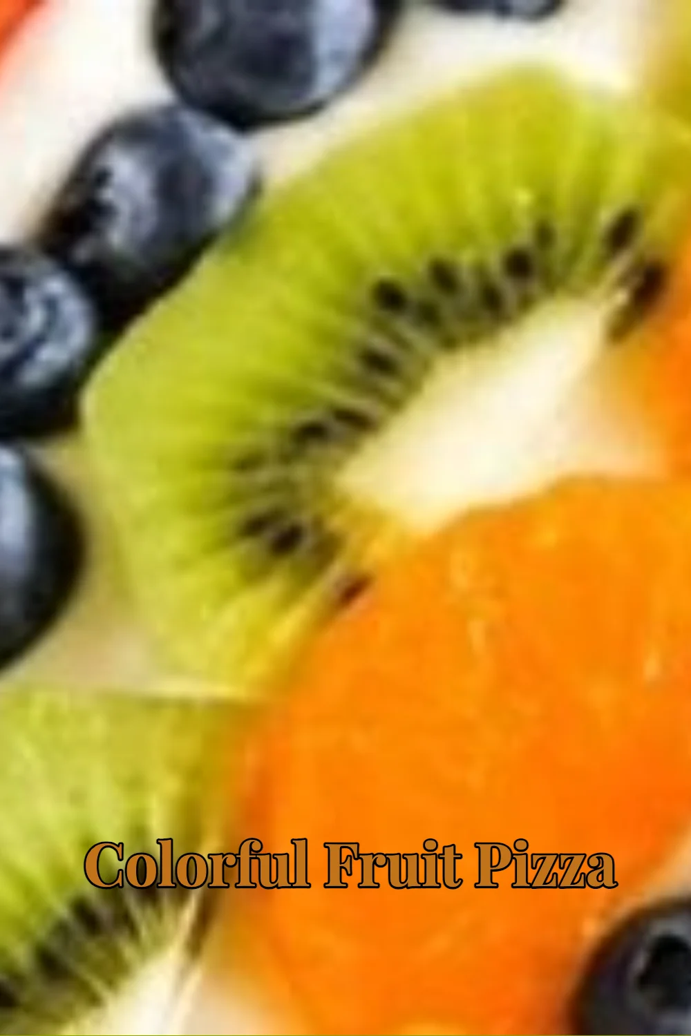 Colorful fruit pizza topped with assorted fresh fruits on a sweet crust.