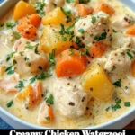 Creamy Chicken Waterzooi dish with vegetables and herbs in a bowl