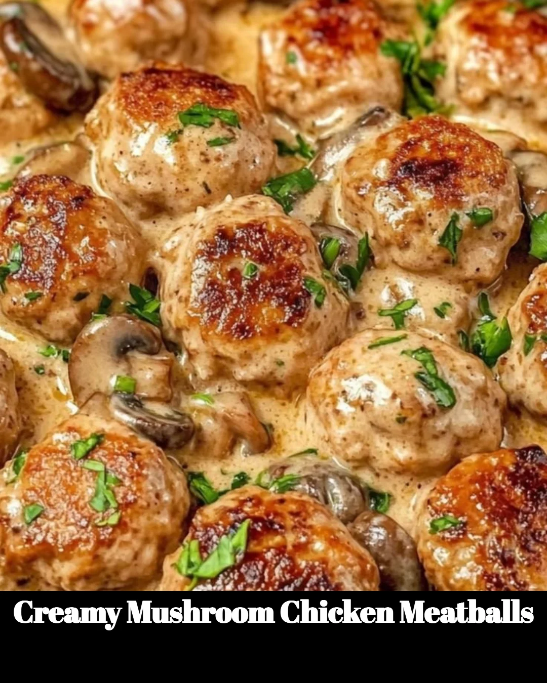 Creamy mushroom chicken meatballs served in a savory sauce