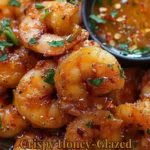Plate of crispy honey-glazed shrimp garnished with herbs
