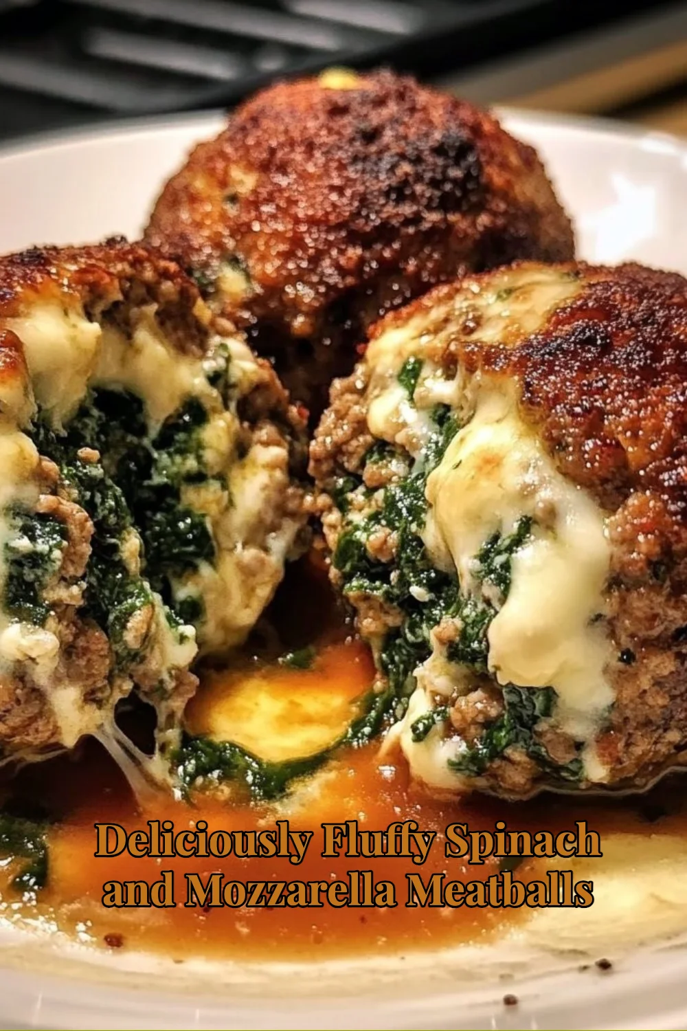 Delicious spinach mozzarella meatballs served on a plate.
