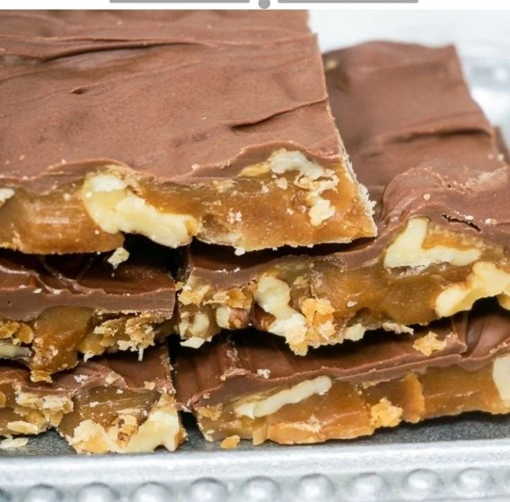 Delicious Extra Buttery English Toffee pieces on a decorative plate