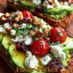 Delicious avocado feta toast topped with fresh herbs and spices