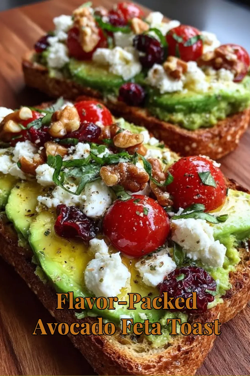 Delicious avocado feta toast topped with fresh herbs and spices