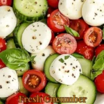 Fresh Cucumber Caprese Salad with mozzarella, tomatoes, and basil
