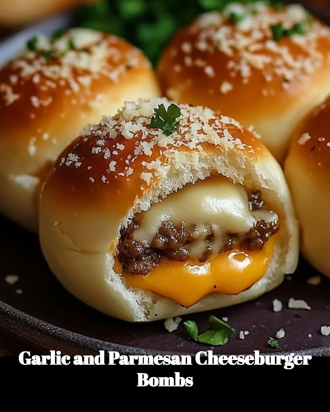 Garlic and Parmesan Cheeseburger Bombs served on a plate