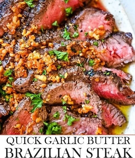 Garlic Butter Brazilian Steak served with fresh herbs