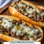 Ground Beef Philly Cheesesteaks served with melted cheese and peppers