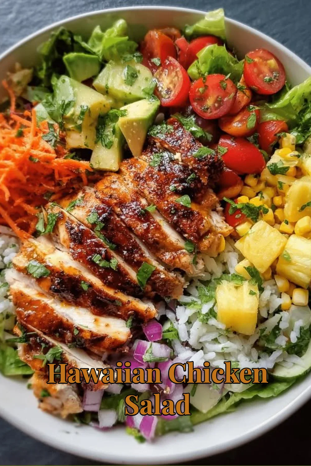 Delicious Hawaiian Chicken Salad with tropical ingredients and vibrant colors.