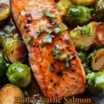 Honey Garlic Salmon served with Brussels Sprouts for a healthy meal