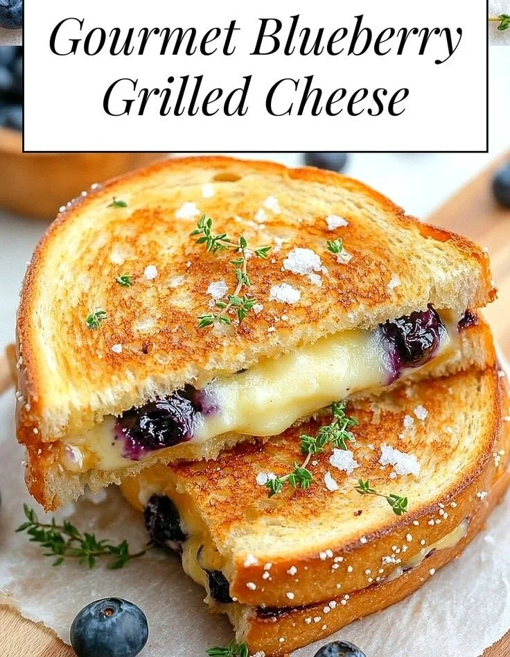 Juicy blueberry grilled cheese sandwich with melted cheese and fresh blueberries