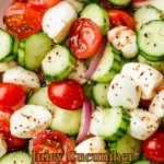 Juicy Cucumber Caprese Salad with fresh ingredients and vibrant colors
