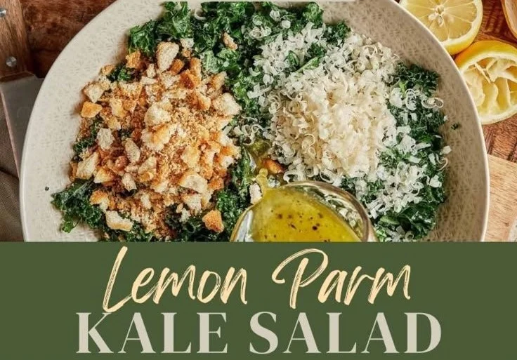 Fresh Lemon Parmesan Kale Salad with lemon zest and parmesan cheese