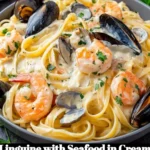 Delicious seafood linguine with creamy sauce and fresh seafood ingredients.
