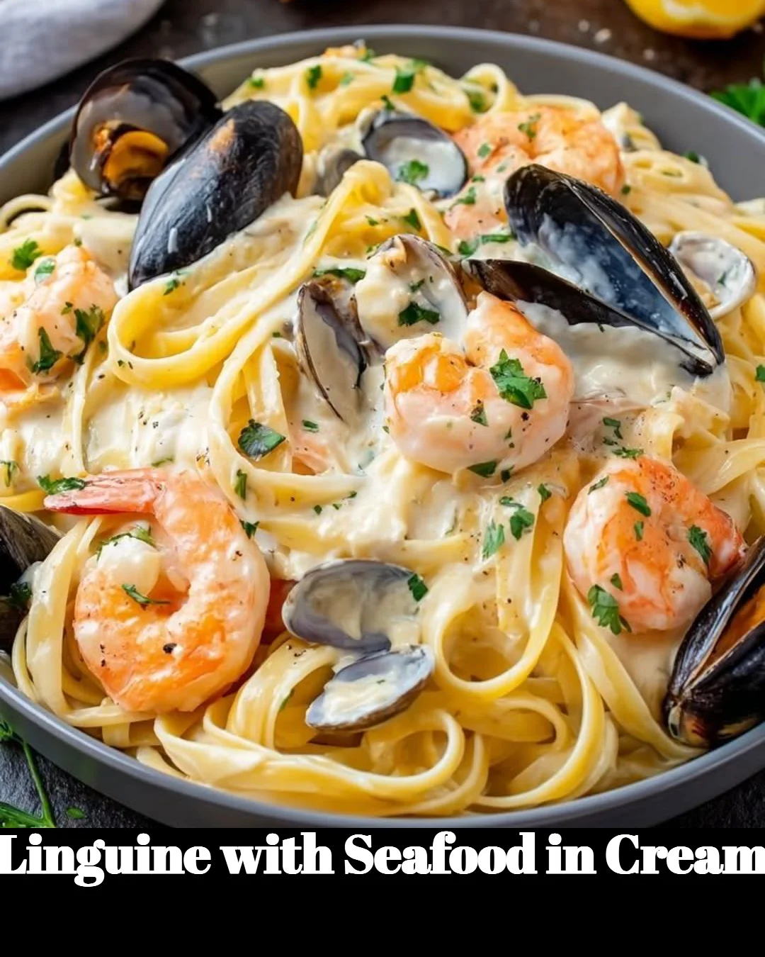 Delicious seafood linguine with creamy sauce and fresh seafood ingredients.