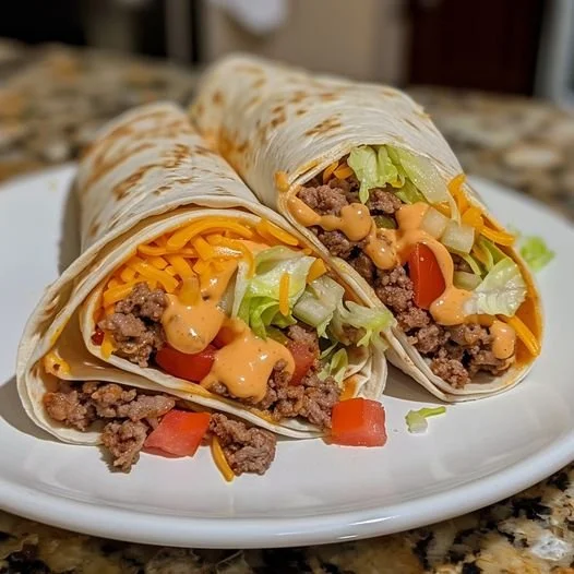 Delicious Nacho Cheese Beef Wrap with beef and melted cheese in a tortilla
