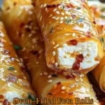 Oven-fried feta rolls with chili honey served on a plate