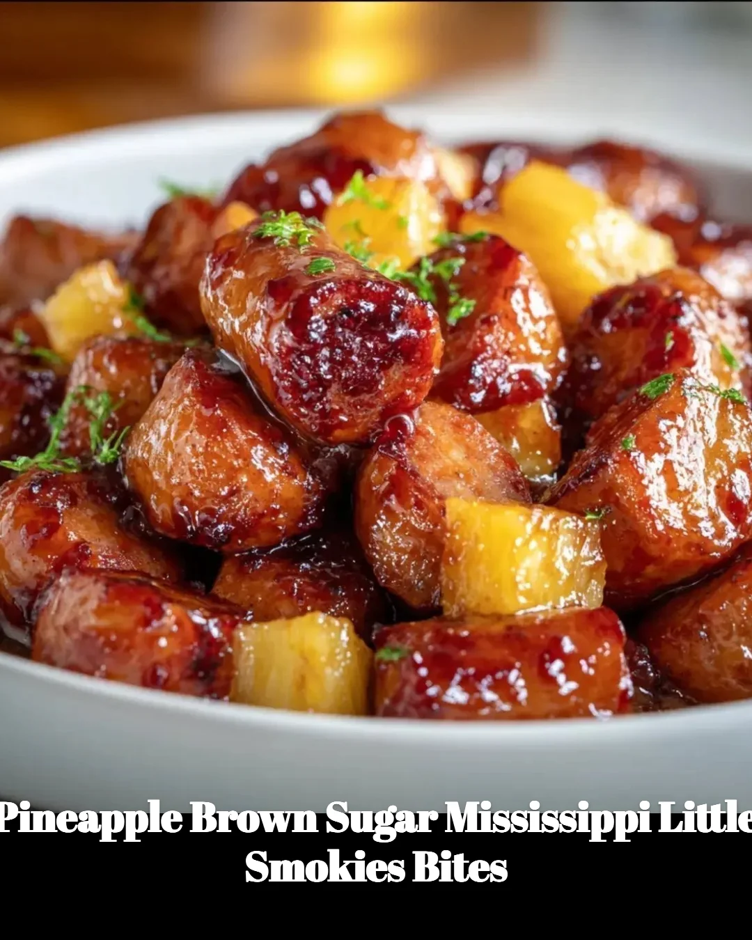 Delicious Pineapple Brown Sugar Little Smokies Bites served on a platter
