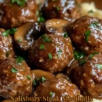 Salisbury steak meatballs served with rich mushroom gravy