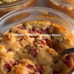 Delicious single serving fluffy baked protein pancake bowl topped with fresh fruit