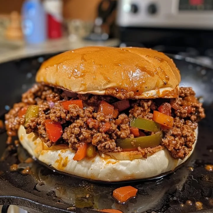 Delicious Sloppy Joe sandwich loaded with savory meat and sauce.