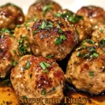 Sweet and tangy chicken meatballs served on a plate with garnish.
