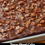 Delicious homemade Texas Sheet Cake with chocolate frosting and sprinkles