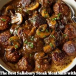 Delicious Salisbury steak meatballs topped with rich mushroom gravy