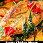 Delicious Tuscan Chicken Dinner with herbs and vegetables in a plate