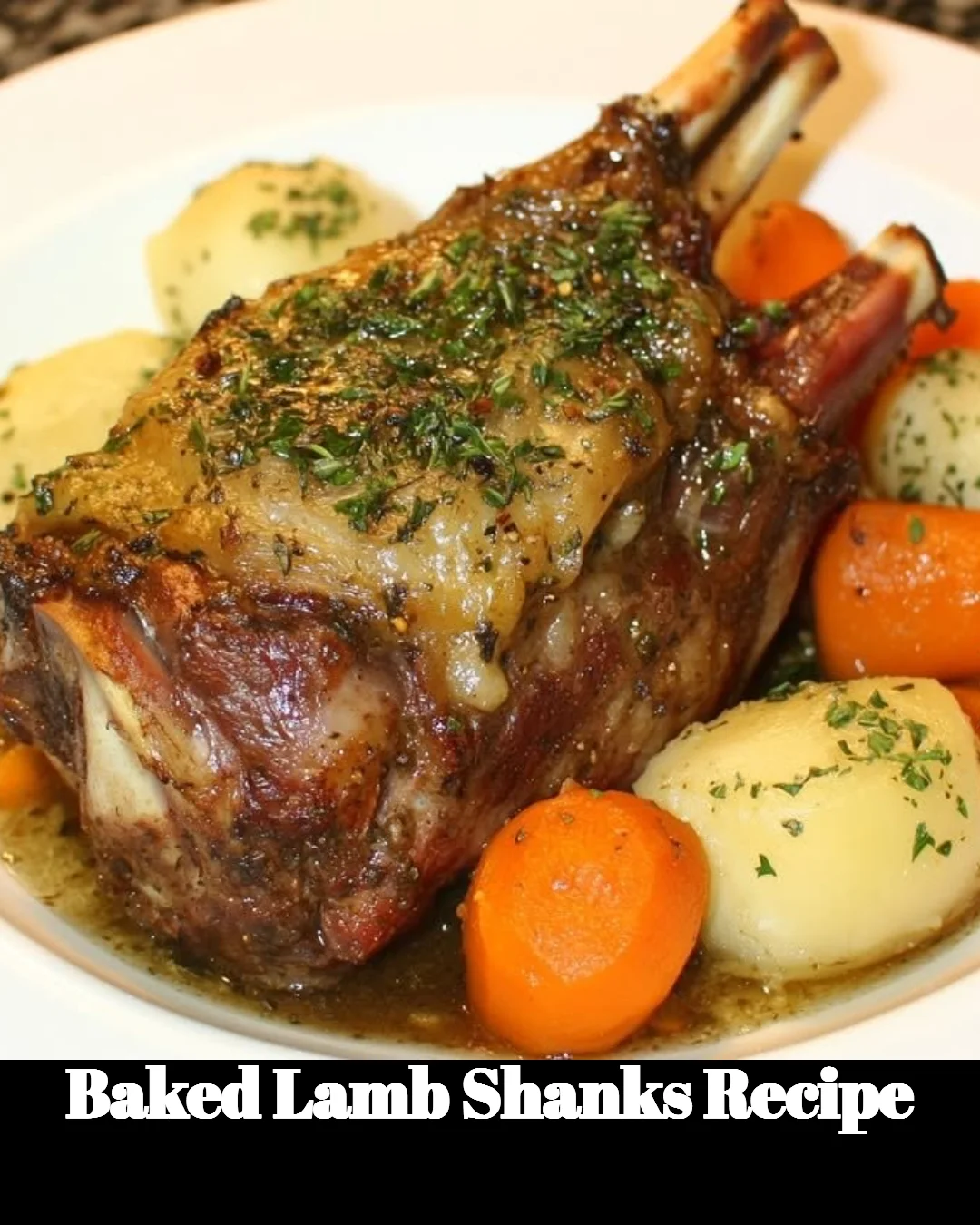 Baked lamb shanks served with vegetables on a rustic plate