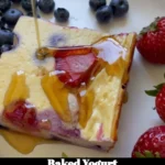 Delicious baked yogurt dessert garnished with fruits and nuts
