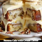 Delicious banana cake with cream cheese frosting on a plate