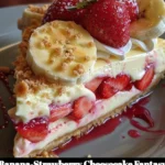 Delicious Banana-Strawberry Cheesecake with fresh fruit toppings
