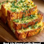 Delicious air fryer garlic bread garnished with parsley and melted butter