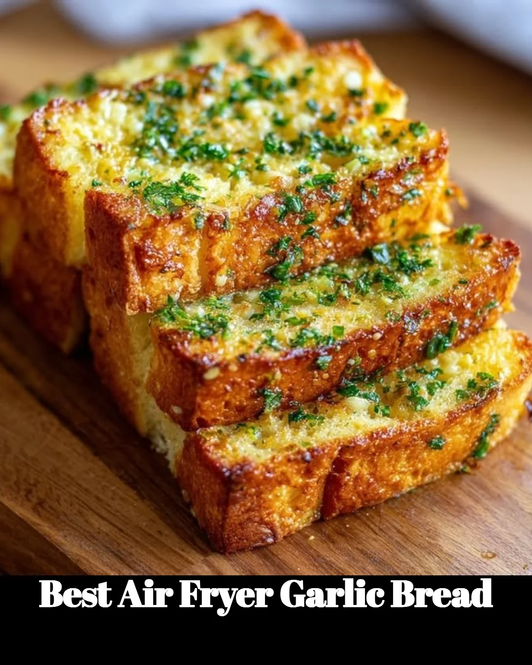 Delicious air fryer garlic bread garnished with parsley and melted butter