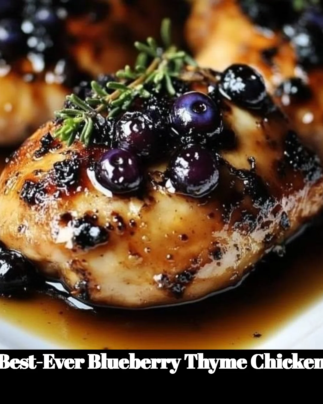 Delicious blueberry thyme chicken served on a plate with herbs and spices.