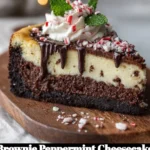 Delicious Brownie Peppermint Cheesecake with chocolate and mint layers