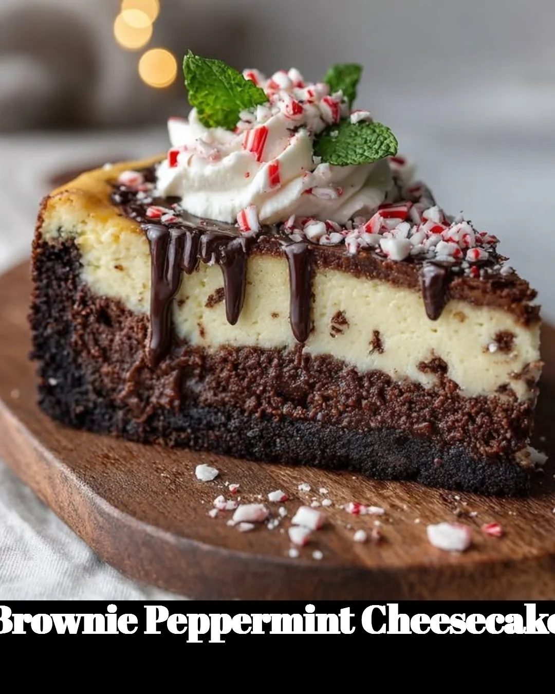 Delicious Brownie Peppermint Cheesecake with chocolate and mint layers