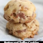 Plate of freshly baked butter toffee cookies with a golden brown color