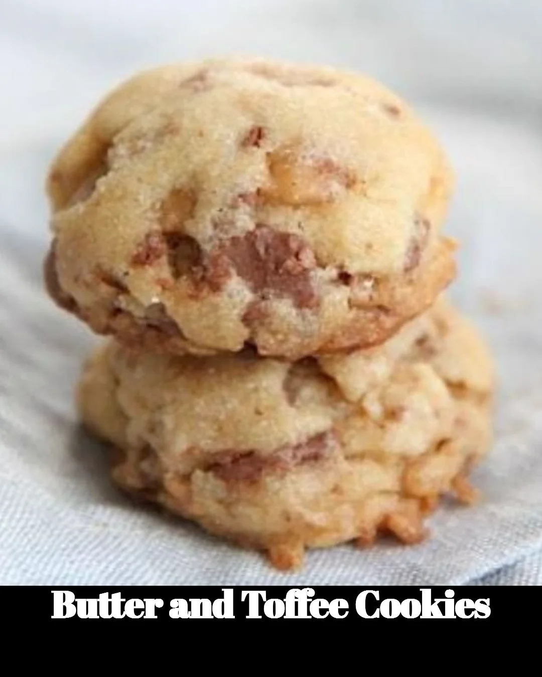 Plate of freshly baked butter toffee cookies with a golden brown color