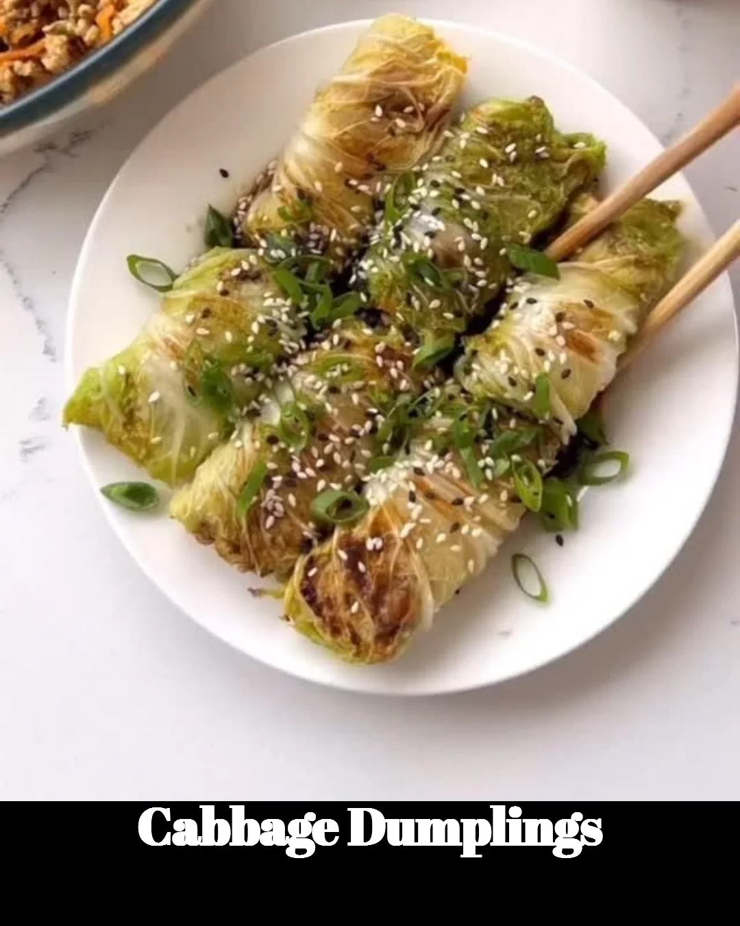 Plate of delicious homemade cabbage dumplings served with sauce.