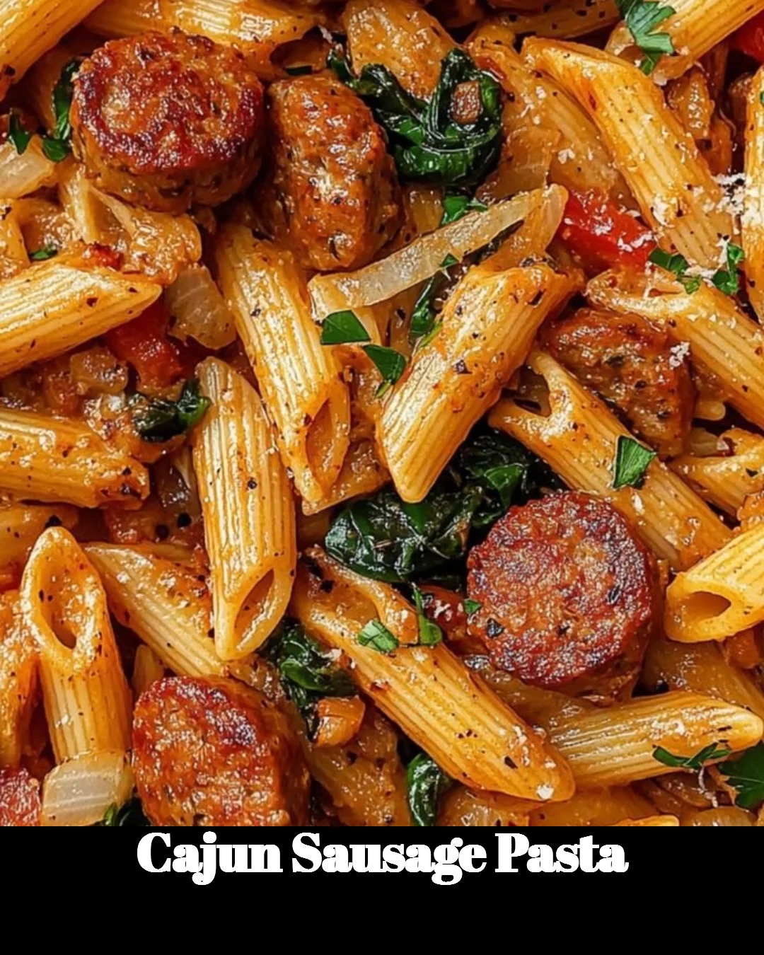 Delicious Cajun Sausage Pasta served in a bowl with spices and herbs.