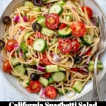 California Spaghetti Salad with fresh vegetables and dressing